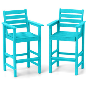 Patio HDPE Adirondack Bar Chairs Set of 2 with Wide Armrests-Turquoise