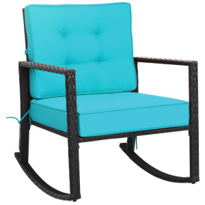 Patio Rattan Rocker Outdoor Glider Rocking Chair Cushion Lawn-Turquoise