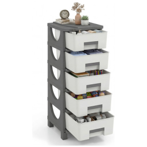 Plastic Storage Organizer with Handles and Compact Drawer Cabinet Side Table for Bedroom-Gray