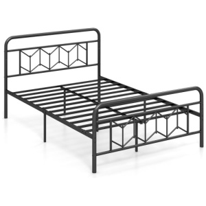 Platform Bed with High Headboard and Snap Lock Metal Slats-Full Size