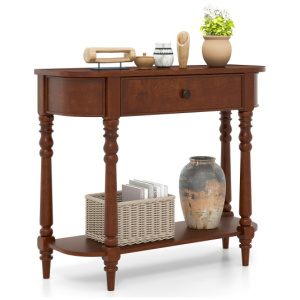 Retro Console Table 36"L Wooden 2-Tier Narrow Behind Couch Foyer Table-Brown