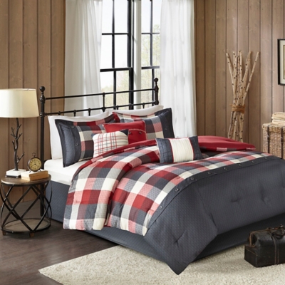 Ridge California King 7 Piece Herringbone Comforter Set, Red