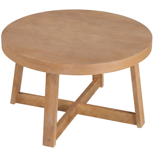 Round Coffee Table for Living Room 30 inch Farmhouse Accent Table with Study Rubber Wood Legs-Yellow