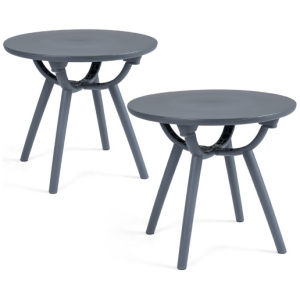Round Patio Storage Side Table for Poolside and Balcony-set of 2
