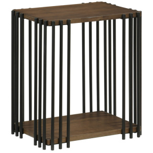 Rubber Wood Side Table with 2-Layer Storage Shelves and Metal Frame-Walnut