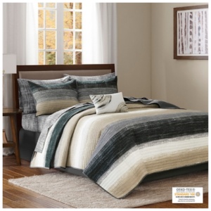 Saben Twin 6 Piece Quilt Set with Bed Sheets, Taupe