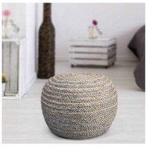 Serena Striped Braided Pouf, Gray/Natural