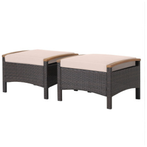 Set of 2 Fade-Resistant Wicker Patio Ottoman-Brown