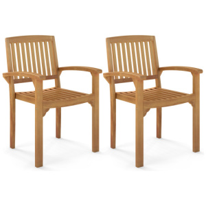 Set of 2 Outdoor Patio Chair with Slatted Seat and Curved Seat