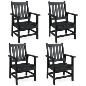 Set of 4 Patio Dining Chairs with Wide Armrests-Black