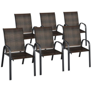 Set of 6 Outdoor PE Wicker Stackable Chairs with Sturdy Steel Frame-Brown