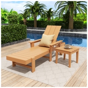Shoreside Reclining Chaise With Arms and Wheels and Side Table (Set of 2), Teak