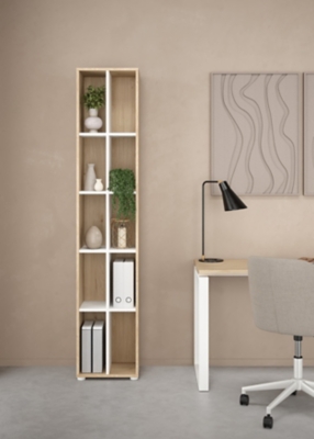 Sign 10 Shelf Narrow Bookcase, Jackson Hickory/White