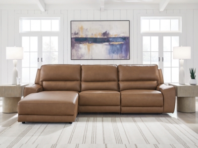Silverbrooke 3-Piece Leather Dual Power Reclining Modular Sectional with Chaise, Caramel