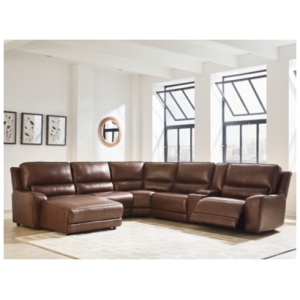 Silverbrooke 6-Piece Leather Dual Power Reclining Modular Sectional with Chaise, Canyon