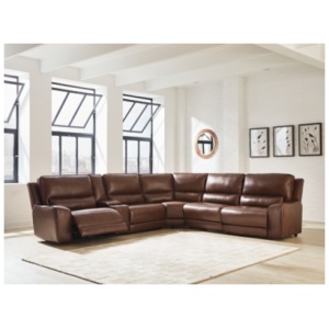 Silverbrooke 6-Piece Leather Dual Power Reclining Modular Sectional with Console, Canyon