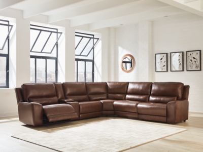 Silverbrooke 6-Piece Leather Dual Power Reclining Modular Sectional with Console, Canyon