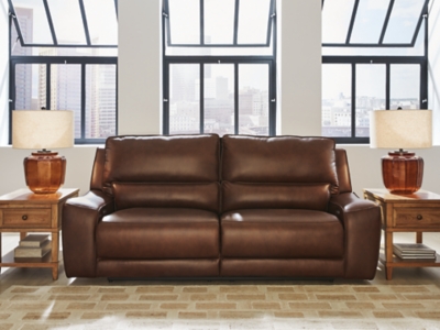 Silverbrooke Dual Power Leather Reclining Sofa Leather, Canyon