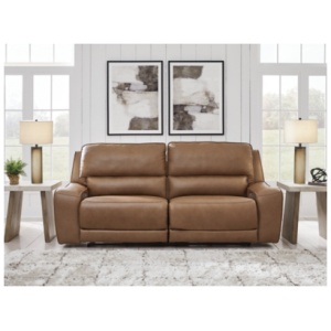Silverbrooke Dual Power Leather Reclining Sofa Leather, Caramel