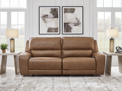Silverbrooke Dual Power Leather Reclining Sofa Leather, Caramel