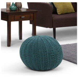Simpli Home Shelby Hand Knit Pouf, Teal