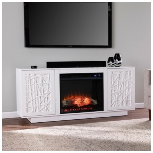 Southern Enterprises Furniture Gerrieh 60" TV Stand with Touch Screen Fireplace, White