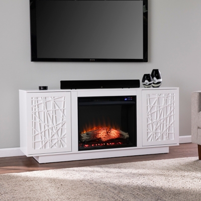 Southern Enterprises Furniture Gerrieh 60" TV Stand with Touch Screen Fireplace, White