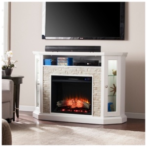 Southern Enterprises Furniture Harper Convertible Touch Screen Fireplace Mantel, Fresh White