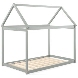 Stable Kids Platform Floor Bed with Roof and Heavy-Duty Slats-Gray