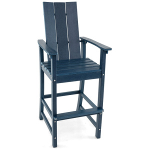 Tall Adirondack Chair Outdoor Bar Stool with Ergonomic Backrest for Backyard-Blue