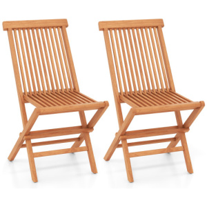 Teak Wood Patio Chairs Set of 2 with High Back and Slatted Seat