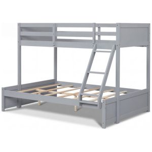Twin Over Full Bunk Bed with 3-Step Ladder and Full-Length Guardrails-Gray
