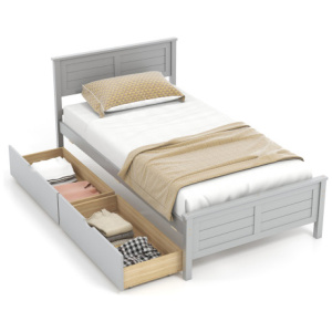 Twin Size Bed Frame with Storage Drawers-Gray