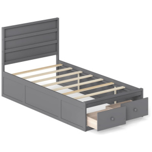 Twin Size Bed Frame with Storage Drawers and Headboard-Gray