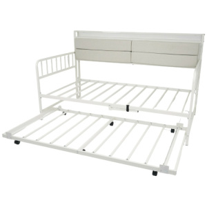 Twin Size Daybed with Trundle and Metal Bed Frame with Headboard-White