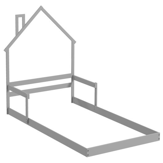 Twin Size Floor Bed with Chimney and Headboard and Handrail-Gray
