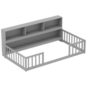 Twin Size Montessori Floor Bed with Bookcase-Gray
