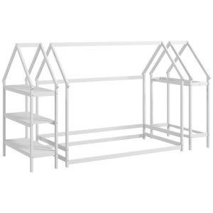 Twin Size Montessori Floor House Bed with Detachable Storage Shelves-White