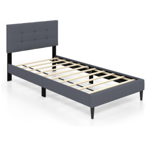 Twin Size Upholstered Platform Bed with Button Tufted Headboard-Gray