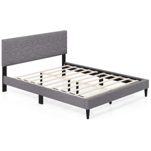 Twin/Full/Queen Size Bed Frame Modern Platform Bed with Linen Fabric Upholstered Headboard-Queen