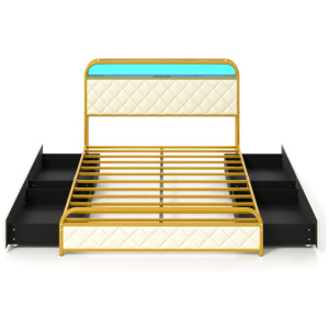 Twin/Full/Queen Size Bed Frame with LED Lights and Charging Station Gold-Full Size