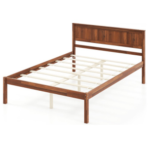 Twin/Full/Queen Size Bed Frame with Wooden Headboard and Slat Support-Full Size