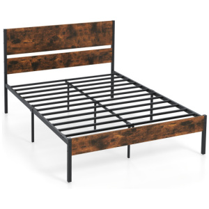 Twin/Full/Queen/King Metal Bed Frame with Wooden Headboard and Footboard-Full Size