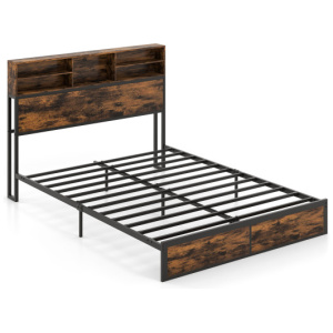 Twin/Full/Queen/King Size Bed Frame with Storage Headboard Industrial Metal Platform Bed-Queen Size