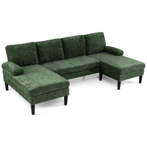 U-shaped Sectional Couch with Double Chaise for Living Room-Green