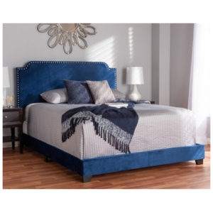 Velvet Full Upholstered Bed, Navy