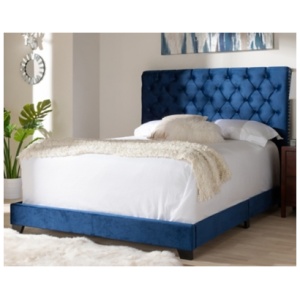 Velvet Upholstered Bed, Navy