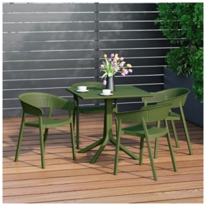 Westin Furniture Frond & Form Outdoor Dining Table and 4 Mesh Back Chairs, Olive Green