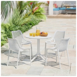 Westin Furniture Frond & Form Outdoor Round Dining Table and 4 Chairs, White