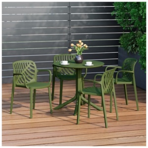 Westin Furniture Frond & Form Outdoor Round Perforated Table and 4 Chairs, Olive Green